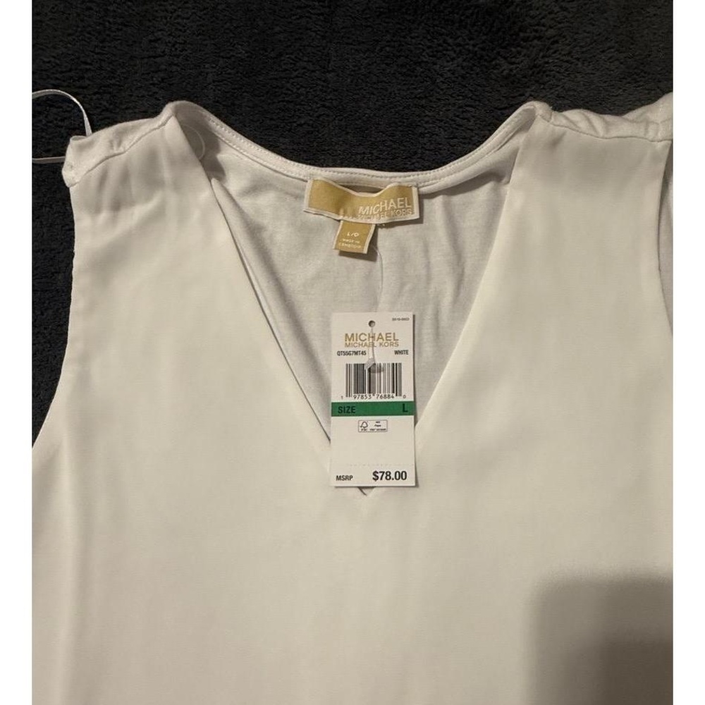 NWT MICHAEL KORS Womens Size L White Flowy Layered Side Slits Chic Casual Blouse - Picture 4 of 11
